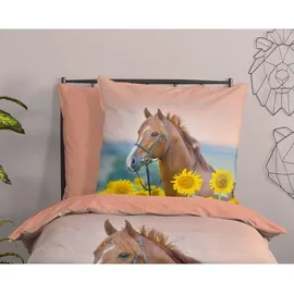 Good Morning Kinderbettwäsche Pferd mit Sonnenblumen Mehrfarbig 135 x 200 cm + 80 x 80 cm