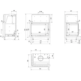 Kratki Zuzia Deco Wasserführender Kamineinsatz Stahl Schwarz/Abdeckplatte Transparent