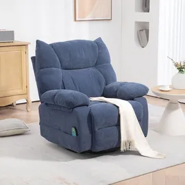 Homcom Relaxsessel mit Massagefunktion, Elektrisch Fernsehsessel mit Wärmfunktion, Liegefunktion, Drehbar Massagesessel Blau Kunststoff, 90x98x98 cm, Wohnzimmer, Sessel,