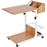 soges Beistelltisch Pflegetisch Hochverstellbarer Computertisch Laptoptisch PC Notebook Tisch Laptopständer Notebookständer mit Rollen und Stauraum für kleinen Artikeln,Oak