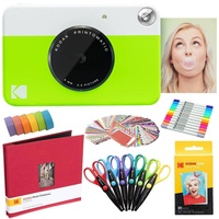 KODAK Printomatic Instant Camera (Grün) Kunstpaket + Zinkpapier (20 Blatt) + 8 x 8-Stoff-Sammelalbum + 12 Doppelpunktmarker + 100 Aufkleber + 6 Scheren + Washi Tape