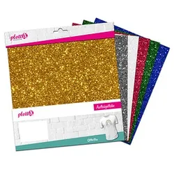 plottiX GlitterFlex Aufbügelfolie farbsortiert Effekt-Folie 30,0 x 30,0 cm,  6 St.