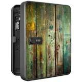 banjado Schlüsselkasten Stahl Grünes Holz (Stahlgehäuse, Zahlenschloss, mit 36 Haken), 30 x 24 x 9,3 cm schwarz 24 cm x 30 cm x 9 cm