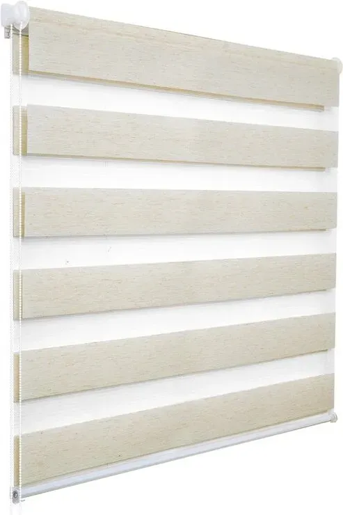 WOLTU Doppelrollo Klemmfix ohne Bohren Holzoptik Buche B120 x H150 cm, Duo-Rollo Lichtdurchlässig für Innenverdunkelung, Zebra-Rollo mit Kette - Seitenzugrollo für Fenster und Tür
