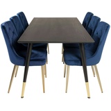 ebuy24 Dipp180x90BLBR Essgruppe Esstisch schwarz und 6 Velvet Deluxe Esszimmerstühle Velour blau, Messing dekor.