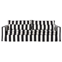 Casa Padrino Sofa Schwarz / Weiß - Modernes Wohnzimmer Sofa mit Streifen - Moderne Wohnzimmer Möbel