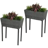 Garden Pleasure 2x Hochbeet Blumentopf Pflanzkübel Blumenkübel Garten Terrasse Rattan Optik