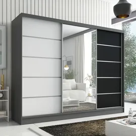 mebloland Schwebetürenschrank Aurelia 1 , 3-türig Schrank 200 cm mit Spiegel - schwarz / weiß