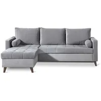 Best Möbel POLAR - Ecksofa beidseitig montierbar mit Schlaffunktion - aus Samt in skandinavischem Design - 4 Sitze , Hellgrau - Hellgrau