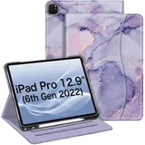 Fintie Hülle für iPad Pro 12.9 Zoll 2022 (6. Generation) / iPad Pro 12.9 2021/2020/2018 Marmor Lila