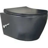 Aloni WC Schwarz Matt Spülrandlos Wand WC mit Taharet Armatur Softclose Deckel Toilette Hängend