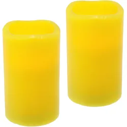 LED-Kerze I.GE.A. "LED-Kerzen Flackernd Warmweiß 2er Set Stumpenkerze Deko Valentinstag", gelb, B:7cm H:13cm, Wachs, Kunststoff, Kerzen, Romantische Dekoration Creme Echtwachs romantisch