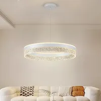 KSIBNW Dimmbar LED Pendelleuchte Wohnzimmer, 36W Moderne Ring Hängeleuchte Esstisch Höhenverstellbar Rundes Ø50cm Pendellampe Weiß LED Kronleuchter Schlafzimmer aus Acryl und Metal, 3000K/4000K/6000K