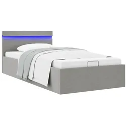 Bett mit Bettkasten Hydraulisch LED Hellgrau Stoff 100x200 cm