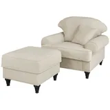 furn.design Sessel Set in beige Landhaus Loungesessel inklusive Hocker - Beige