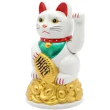 Starlet24® Winkende Glückskatze Winkekatze Lucky Cat Maneki-Neko Winkende Japanische Maneki-Neko batteriebetrieben (Weiss, 11cm)