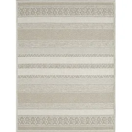 The CarPET Calgary - Outdoor Teppich Wetterfest für Balkon & Terrasse, Robuster Flachgewebe Teppich für Garten, Pflegeleicht In- & Outdoor, Boho Vintage Design, Beige, 140 x 200 cm