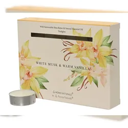 Decoris 12 Duftkerzen Teelichter 38mm Wachskerzen mit Moschus Vanille Duft Kerzen Wachs Tischkerzen Gastrokerzen Teelicht Hochzeit Uni Creme Weiß
