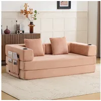 Vankel Loungebett Sofas Wohnzimmer, Sofa mit Schlaffunktion aus Cord mit Cupholder, Faltbares Schlafsofa mit Seitentaschen, Cupholdern und ohne Montage