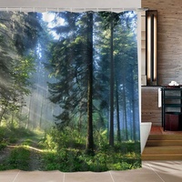 Duschvorhang 240x200 Wald Duschrollo Wasserabweisend Anti-Schimmel mit 12 Duschvorhangringen, 3D Bedrucktshower Shower Curtains, für Duschrollo für Badewanne Dusche