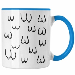Trendation Tasse Trendation – Lustige Tasse mit Busen / Brüsten für Erwachsene als 18+ Geschenkidee Lustige Feminismus Kaffeetasse blau