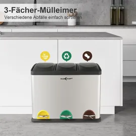 MAXCRAFT Mülleimer / Treteimer mit 3 Behältern - 54 Liter (3 x 18 Liter)