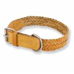 Monkimau Hunde-Halsband Hundehalsband aus Leder geflochten, Leder beige M – 55cm x 30mm