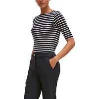 Comma, Kurzarmshirt mit Streifen und slim fit Gr. 38,