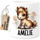 Tassenliebling® Pferd Tasse personalisiert - Kindertasse mit Namen - Tiere Geschenke - Tasse mit Namen Kind - Personalisierte Geschenke Kinder - Kinderbecher aus Keramik 330ml