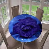 Morbuy Rund Tischdecke Elastisch, 3D Rose Rund Tischdecken Wasserdicht Lotuseffekt Abwaschbar Abwischbar Tischtuch für Dekoration Küchentisch Garten Outdoor (Durchmesser 120cm,Blaue Rose)