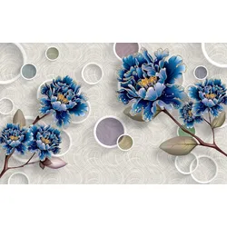 Fototapete PAPERMOON "Muster mit Blumen blau", bunt, B:4,00m L:2,60m, Vlies, Tapeten