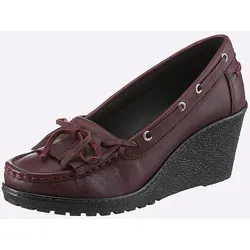 Pumps HEINE, Damen, Gr. 42, rot (bordeaux), Leder, Rindsleder, Glattleder, modisch, Schuhe