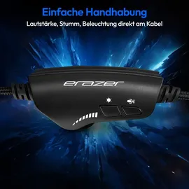 Medion ERAZER Mage P20 Gaming Headset (240cm Kabel, Over Ear, flexibles & abnehmbares Mikrofon, RGB Beleuchtung, 3,5mm Audio, USB, ES9260Q Soundchip,