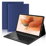 AVNICUD Tastatur Hülle für Samsung Galaxy Tab S8+/S7 FE/S7+12,4 Zoll,QWERTZ Deutsch Bluetooth Tastatur Hülle für Samsung Tab S8 Plus/S7 Plus,Navy Blau