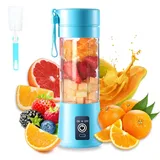 Mixer Smoothie Maker, Elektrischer USB-Entsafter Mixer, Tragbarer Mini-Mixer für Shakes und Smoothies, Saft, 380 ml, Sechs Klingen Ideal zum Mischen (Blau)