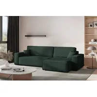 kaiser möbel - Ecksofa mit Schlaffunktion und Bettkasten, Schlafsofa mit Bettzeugbehälter, Wohnlandschaft L-Form, Klappsofa, Relaxsofa, Cordstoff, Bequemes Couch für Wohnzimmer, Best XL, Grün,