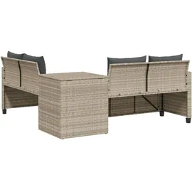 vidaXL Gartensofa in L-Form mit Tisch und Kissen Hellgrau Poly Rattan