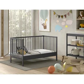 Vipack Babybett VIPACK "Dino 70/140 mit 3-fach verstellb. Lattenrost, inkl. 3 Schlupfsprossen", grau (anthrazit), B:144,4cm H:84,4cm T:75,5cm, Massivholz, Babybetten, Babybett, aus massiver Buche, umbaubar zum Juniorbett, wahlweise in 3 Farben