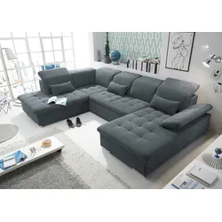 Wohnlandschaft ED EXCITING DESIGN "Wayne U-Form mit Bettfunktion, Bettkasten", grau (anthrazit, uran 04 anthrazit), B:340cm H:104cm T:240cm, 95% Polyester, 5% Nylon, Sofas, Arm- und Kopfteilverstellung & 3 Nierenkissen