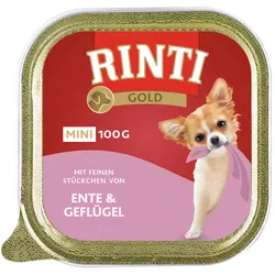 RINTI Gold Mini 100g Schale Hundenassfutter 16 x 100 Gramm Ente & Geflügel
