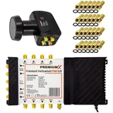 PremiumX Multischalter Set 5/8 Multiswitch Quattro LNB 24x F-Stecker, Satverteiler 1 SAT für 8 Teilnehmer HDTV FullHD 4K UHD 8K
