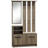 ADGO Garderobe Set Flur Trüffel, Kompaktgarderobe, Flurgarderoben Set Modern, Garderobe Set, Kleiderschränke, Spiegel und Kleiderbügel und Schuhschrank, 6 Kleiderbügel für Kleidung und Mäntel