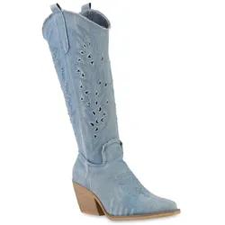 Damen Cowboystiefel in Hellblau Denim