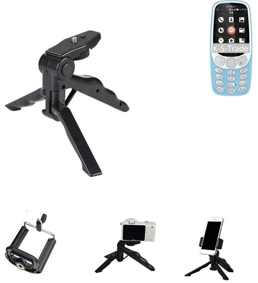 K-S-Trade für Nokia 3310 4G Smartphone-Halterung, (Stativ Tisch-Ständer Dreibein Handy-Stativ Ständer Mini-Stativ) schwarz