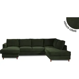 best mobilier Lisa Design Jake - Wohnlandschaft - mit Schlaffunktion und Bettkasten - 7-Sitzer - aus Cord - rechts Grün