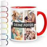 SpecialMe® Tasse personalisiert Fotocollage Fototasse mit bis zu 5 Fotos persönliches Geschenk Kaffeetasse mit Bild selbst gestalten weiss-innen-rot standard