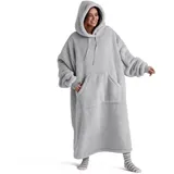 BEDSURE Hoodie Decke mit Ärmeln Kuschelpullover - Tragbare Decke zum Anziehen Erwachsene Grau, Warm Kuscheldecke mit Ärmeln 129x75cmweich Ärmeldecke als Geschenke für Frauen Freundin Mütter