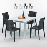 Weiß Quadratisch Tisch und 4 Stühle Farbiges Polypropylen-Außenmastenset Grand Soleil Bistrot Love