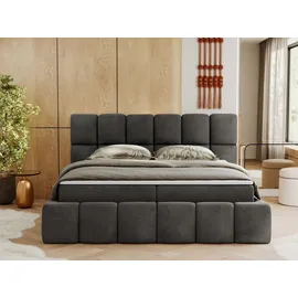 MKS Meble Boxspringbett, Doppelbett NIRA mit dekorativem Kopfteil, Multipocket-Matratze und Topper, Polsterbett mit Bettkästen - 180 x 200 cm - H4... - Grau