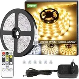 Lepro LED Strip 5M Set Dimmbar,Warmweiß bis Kaltweiß LED Streifen 12V Selbstklebend, Flexibel DIY LED Band, IP20 LED Leiste, 300 LEDs SMD 2835, LED Lichtband für Innen Küche Zimmer Deko